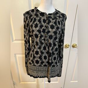 Lucky Brand border print tunic in black and cream, size Medium